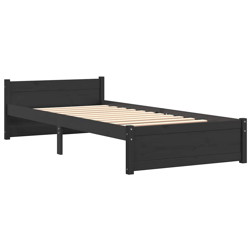 Bed Frame without Mattress Black Solid Wood 90x190 cm