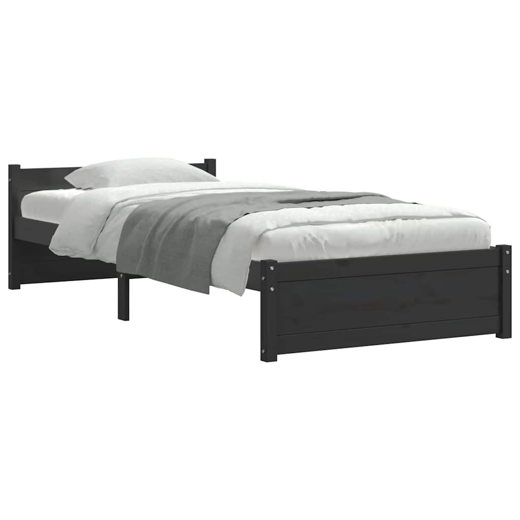 Bed Frame without Mattress Black Solid Wood 90x190 cm