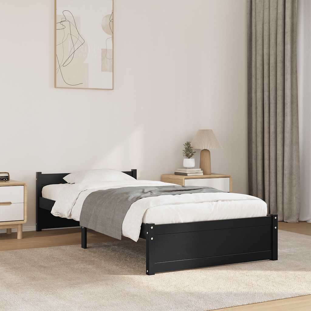 Bed Frame without Mattress Black Solid Wood 90x190 cm