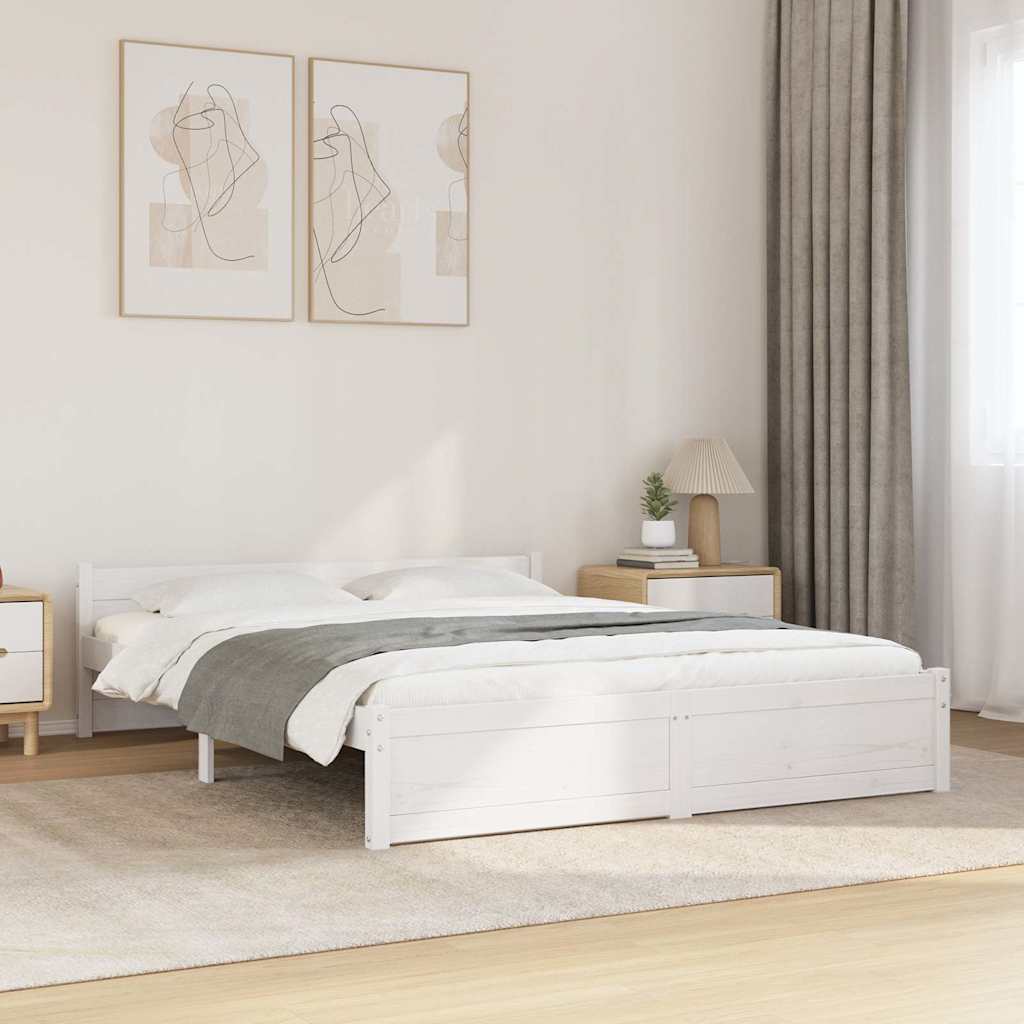 Bed Frame without Mattress White Solid Wood 150x200 cm
