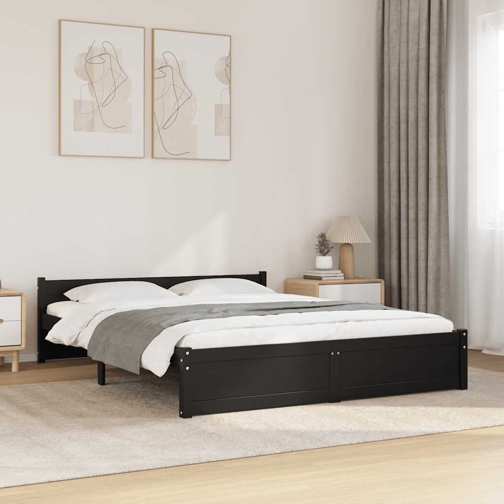 Bed Frame without Mattress Black Solid Wood 150x200 cm
