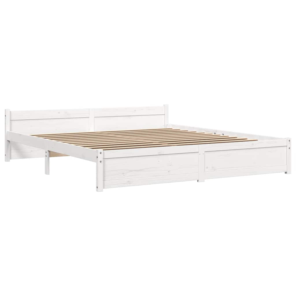 Bed Frame without Mattress White Solid Wood 183x203 cm King