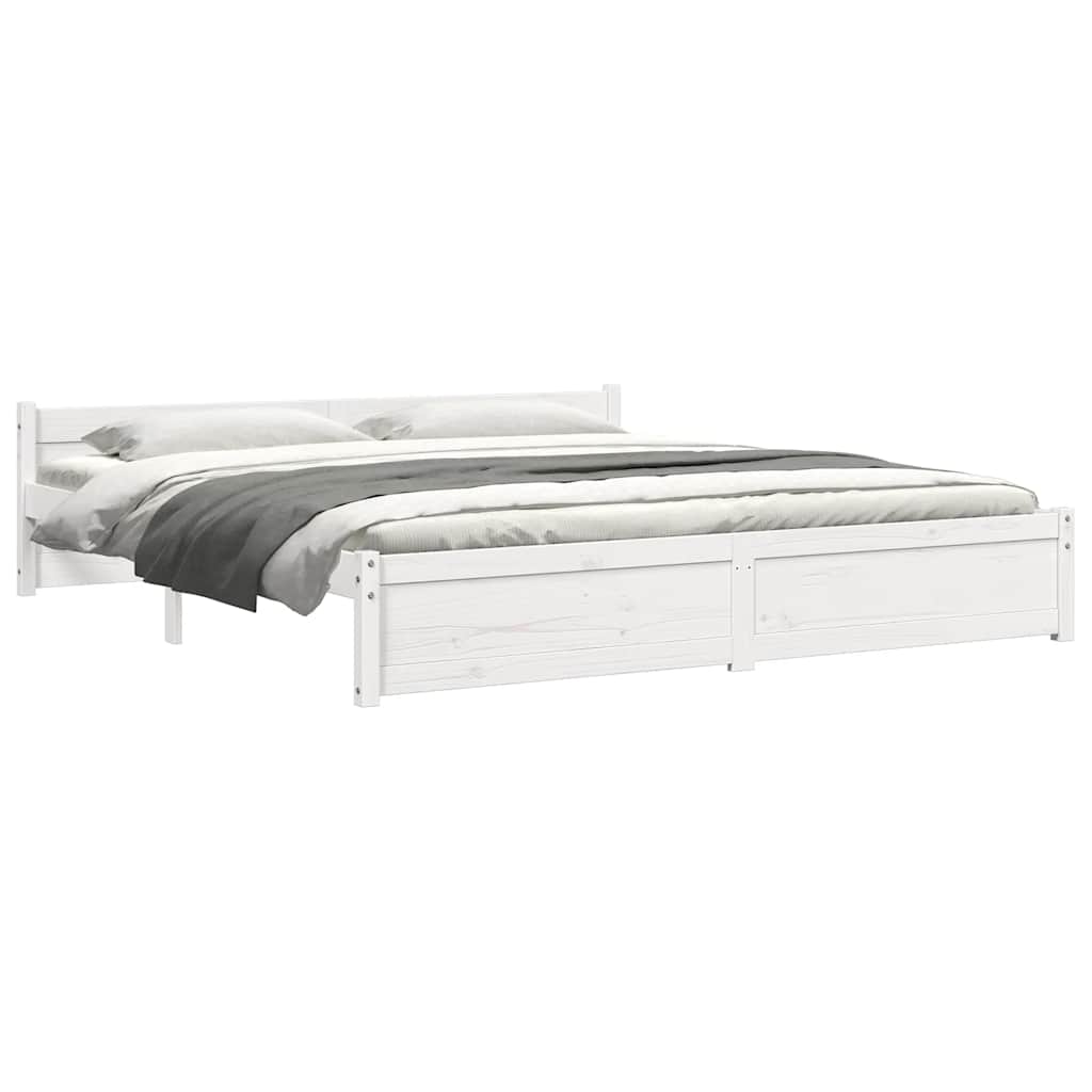 Bed Frame without Mattress White Solid Wood 183x203 cm King