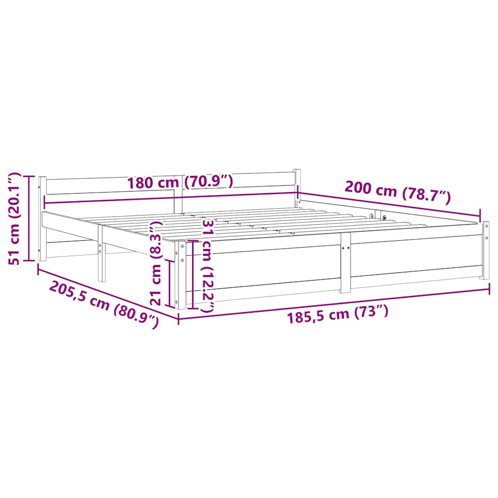 Bed Frame without Mattress White Solid Wood 183x203 cm King
