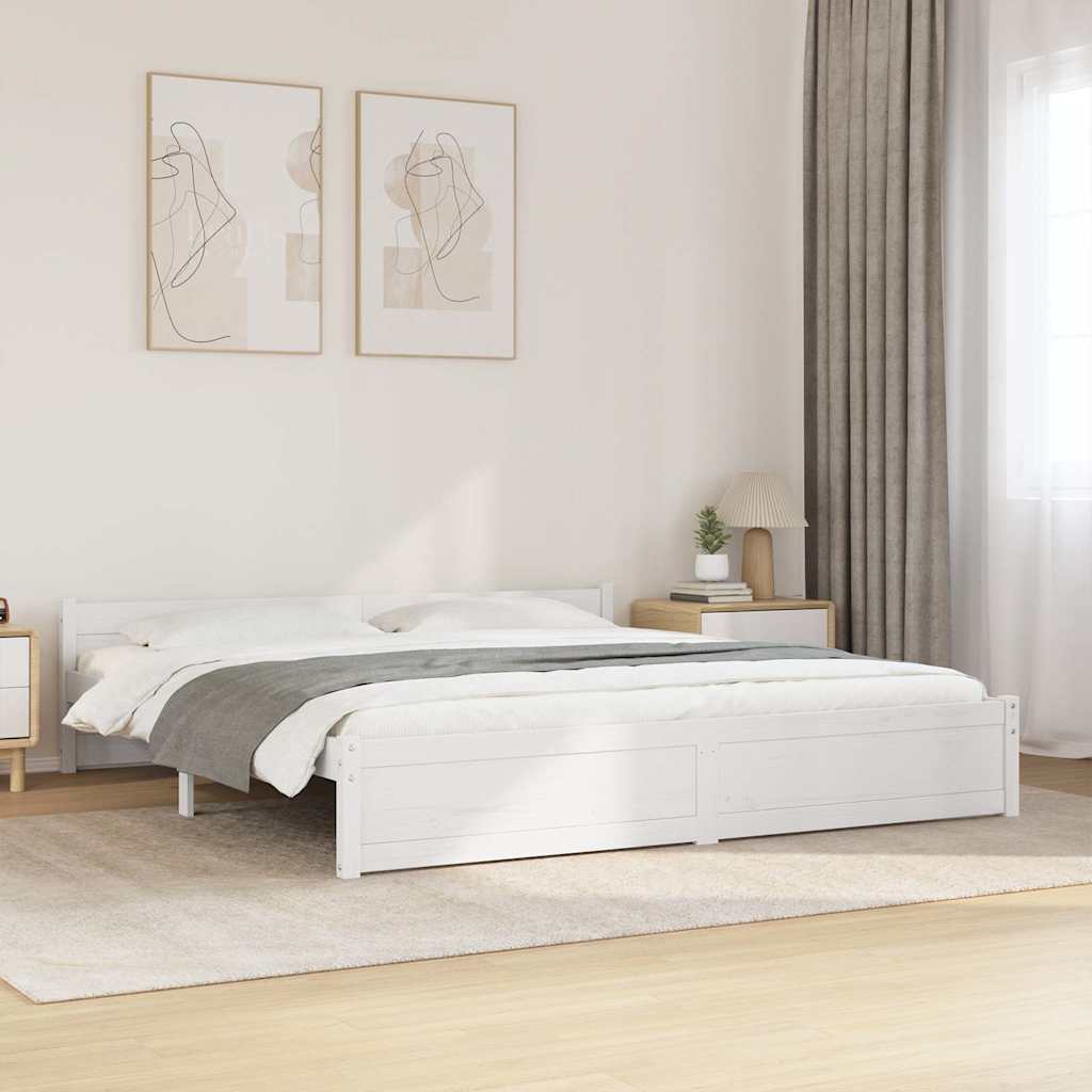 Bed Frame without Mattress White Solid Wood 183x203 cm King