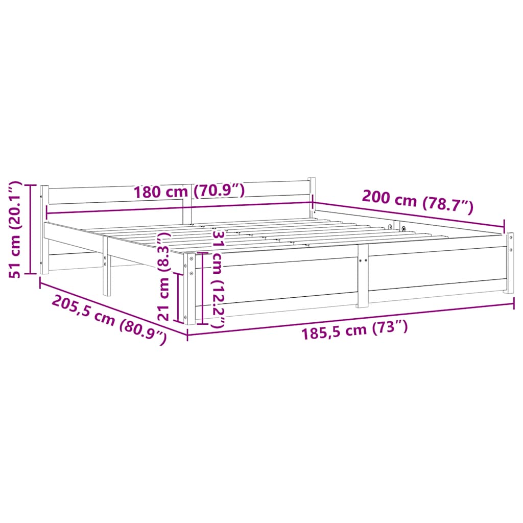 Bed Frame without Mattress Honey Brown Solid Wood 183x203 cm King