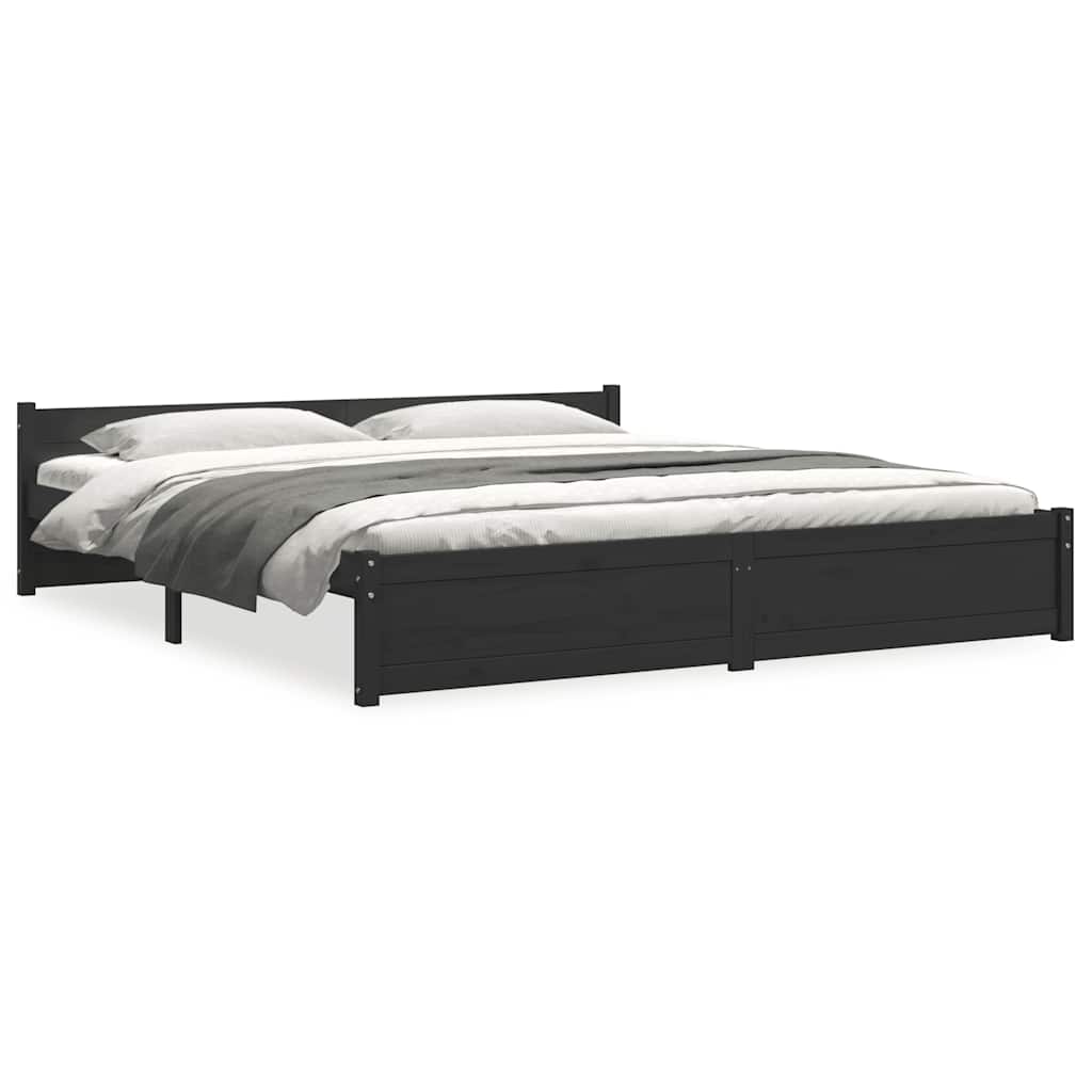 Bed Frame without Mattress Black Solid Wood 183x203 cm King