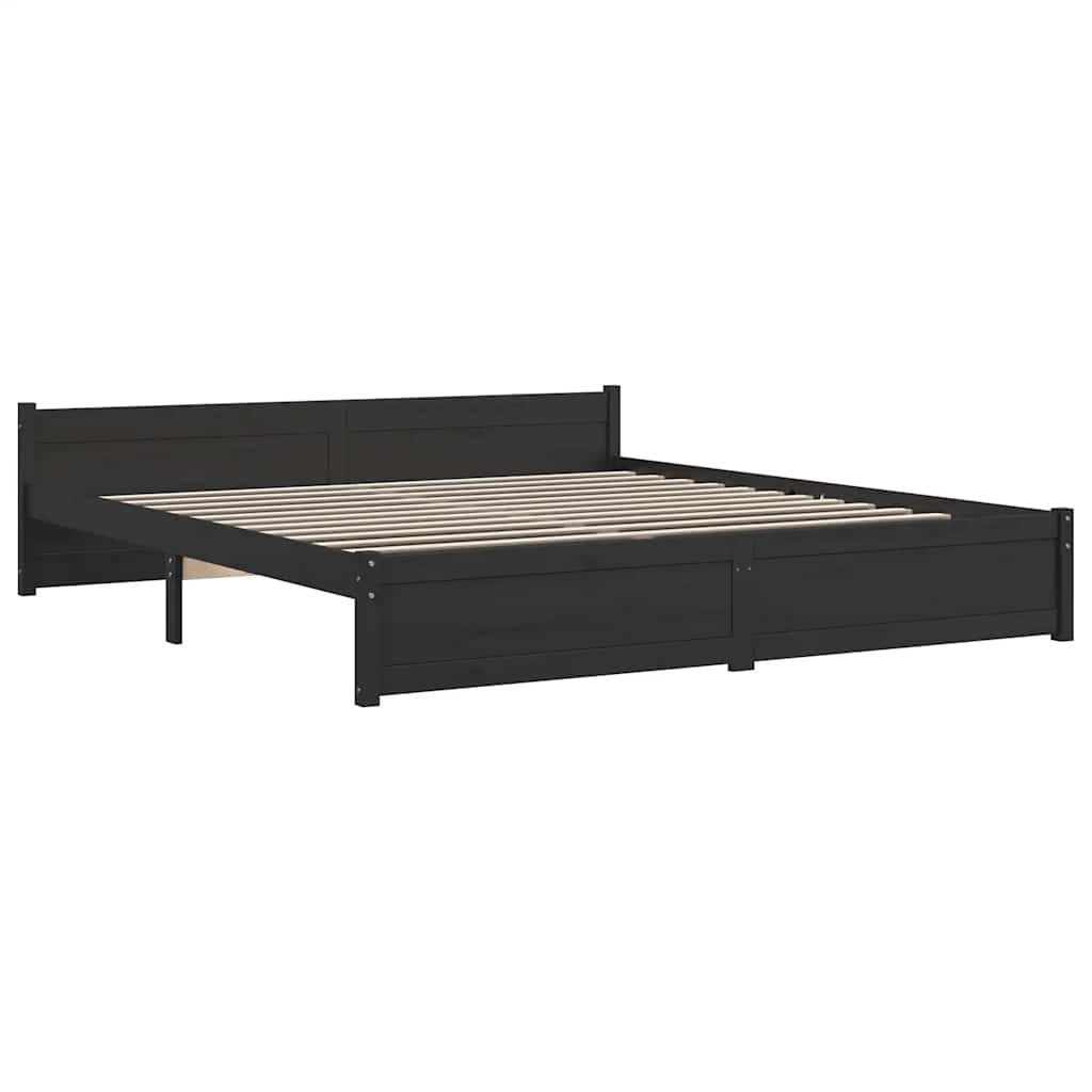 Bed Frame without Mattress Black Solid Wood 183x203 cm King
