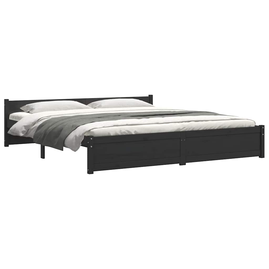 Bed Frame without Mattress Black Solid Wood 183x203 cm King