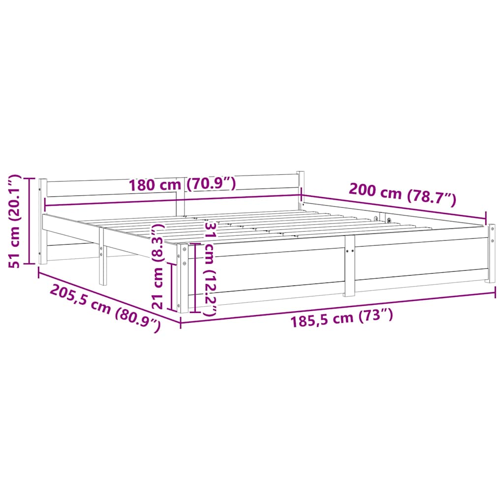 Bed Frame without Mattress Black Solid Wood 183x203 cm King