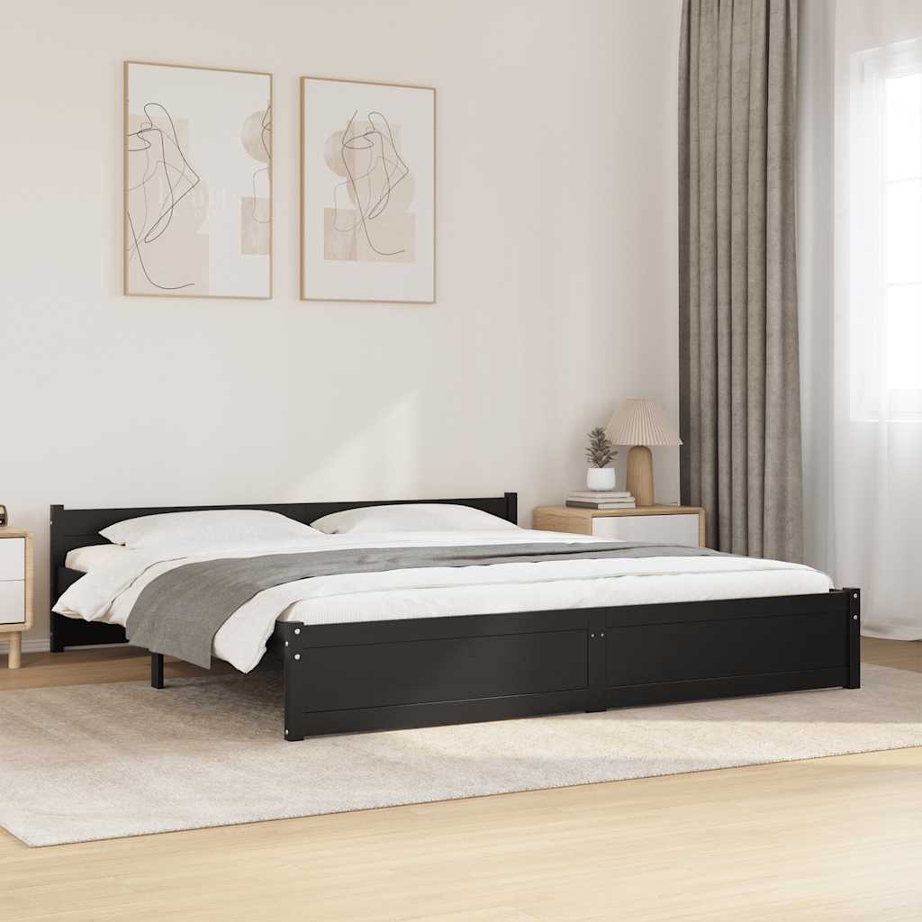 Bed Frame without Mattress Black Solid Wood 183x203 cm King