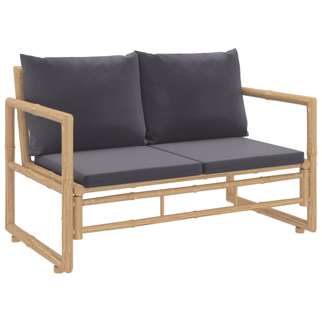 2 Piece Garden Lounge Set with Dark Grey Cushions Bamboo