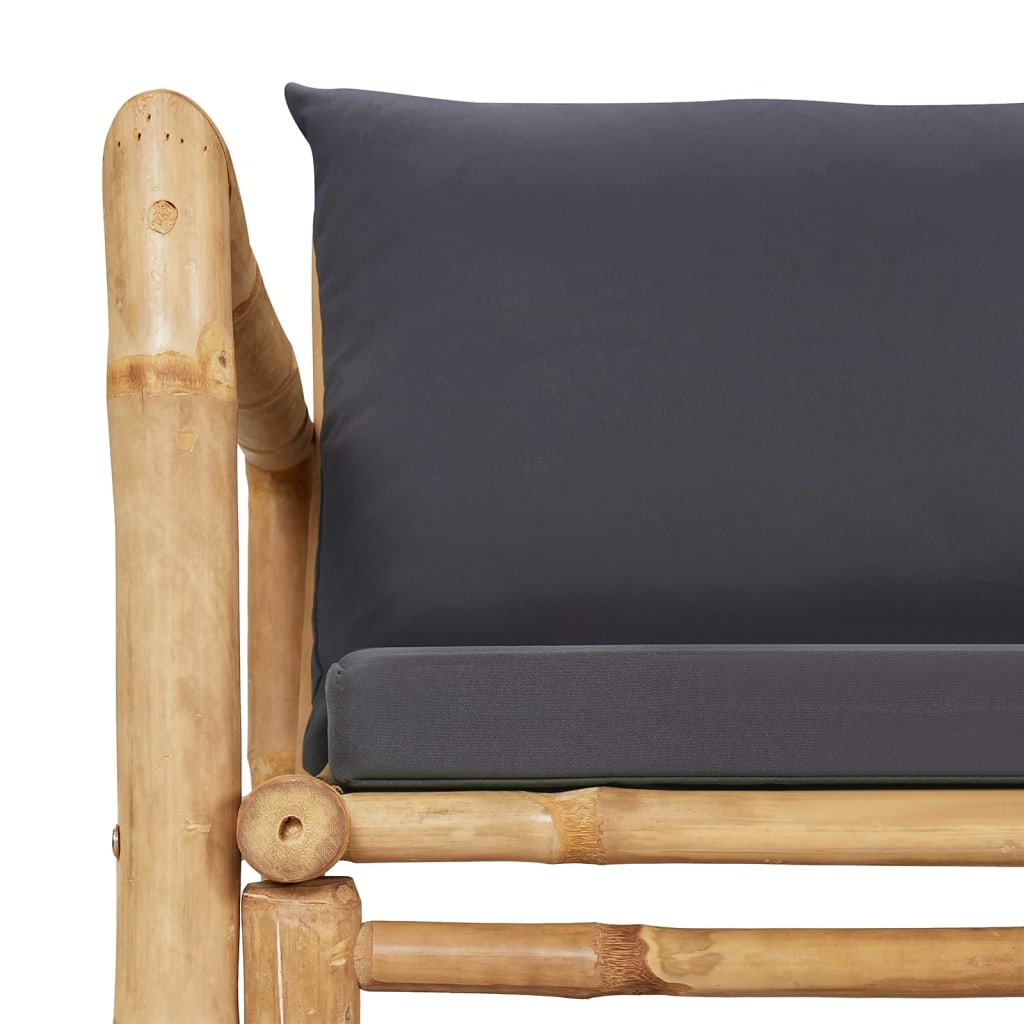 2 Piece Garden Lounge Set with Dark Grey Cushions Bamboo