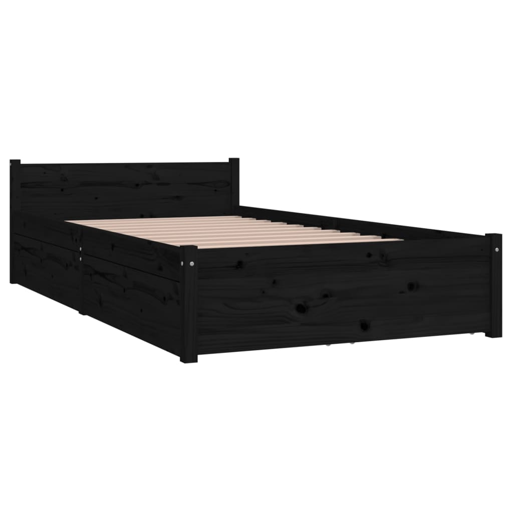 Bed Frame without Mattress with Drawers Black 90x190 cm