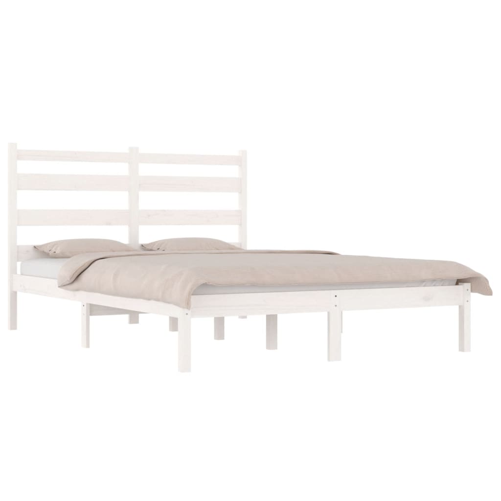 Bed Frame without Mattress White Solid Wood 183x203 cm King