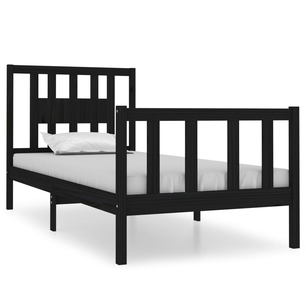 Bed Frame without Mattress Black 90x190 cm Solid Wood