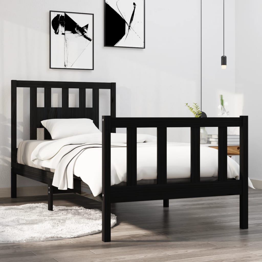 Bed Frame without Mattress Black 90x190 cm Solid Wood