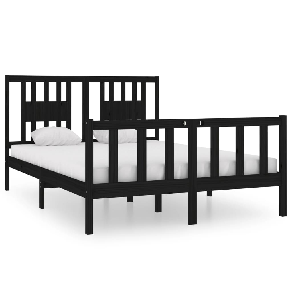 Bed Frame without Mattress Black 135x190 cm Solid Wood