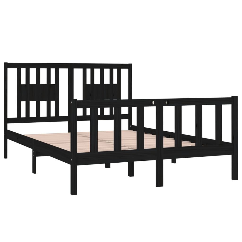 Bed Frame without Mattress Black 135x190 cm Solid Wood
