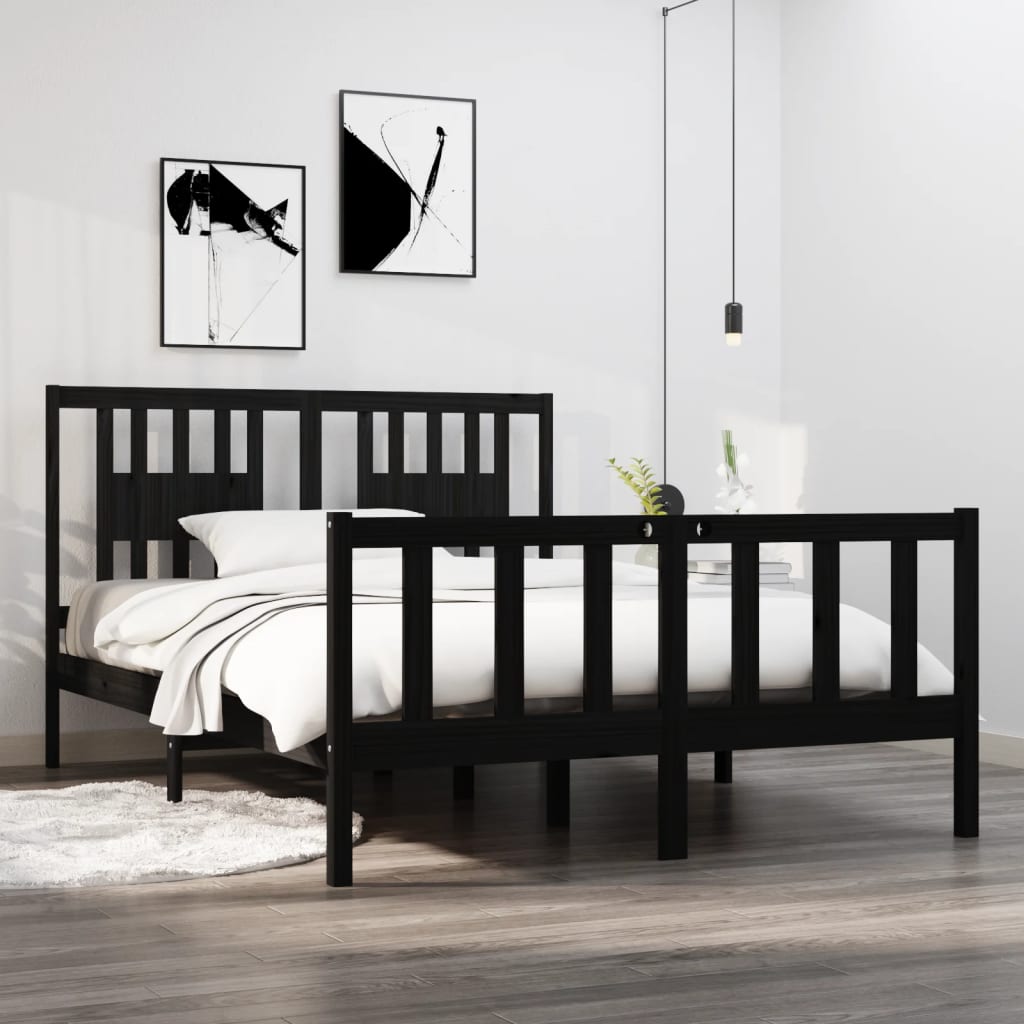 Bed Frame without Mattress Black 135x190 cm Solid Wood