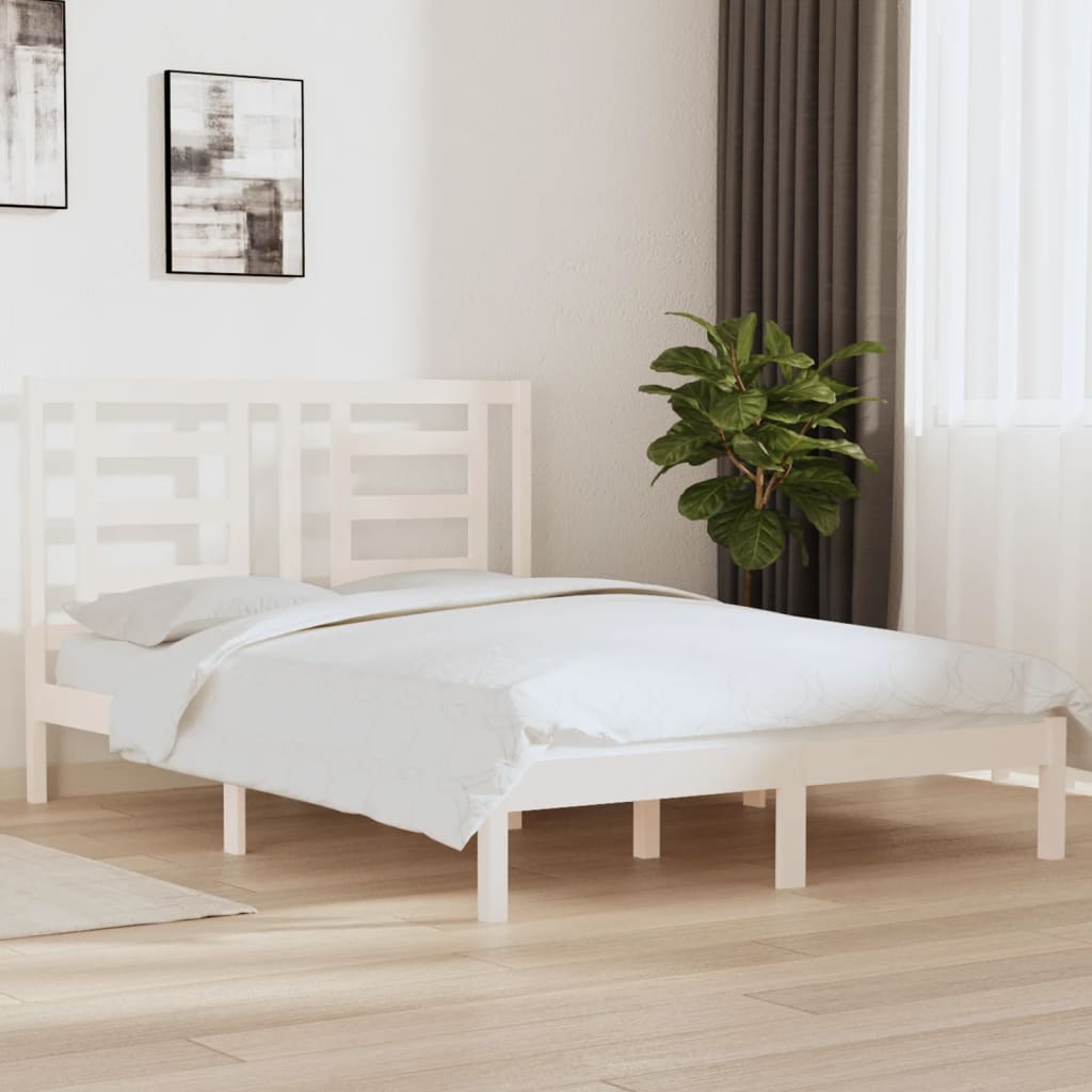 Bed Frame without Mattress White 150x200 cm Solid Wood Pine