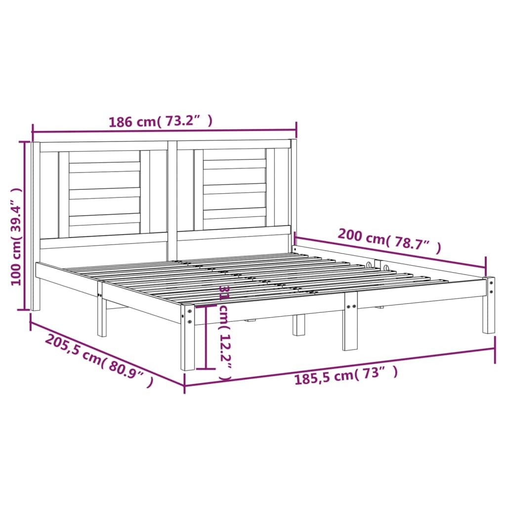 Bed Frame without Mattress 183x203 cm King Solid Wood