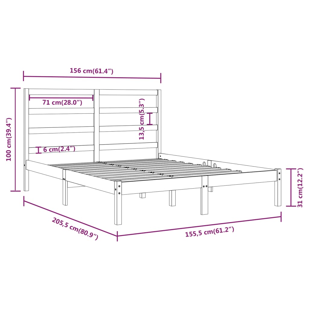 Bed Frame without Mattress White 150x200 cm Solid Wood