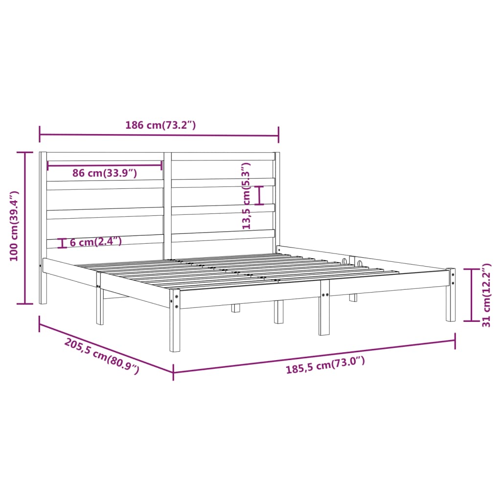 Bed Frame without Mattress White 183x203 cm King Solid Wood