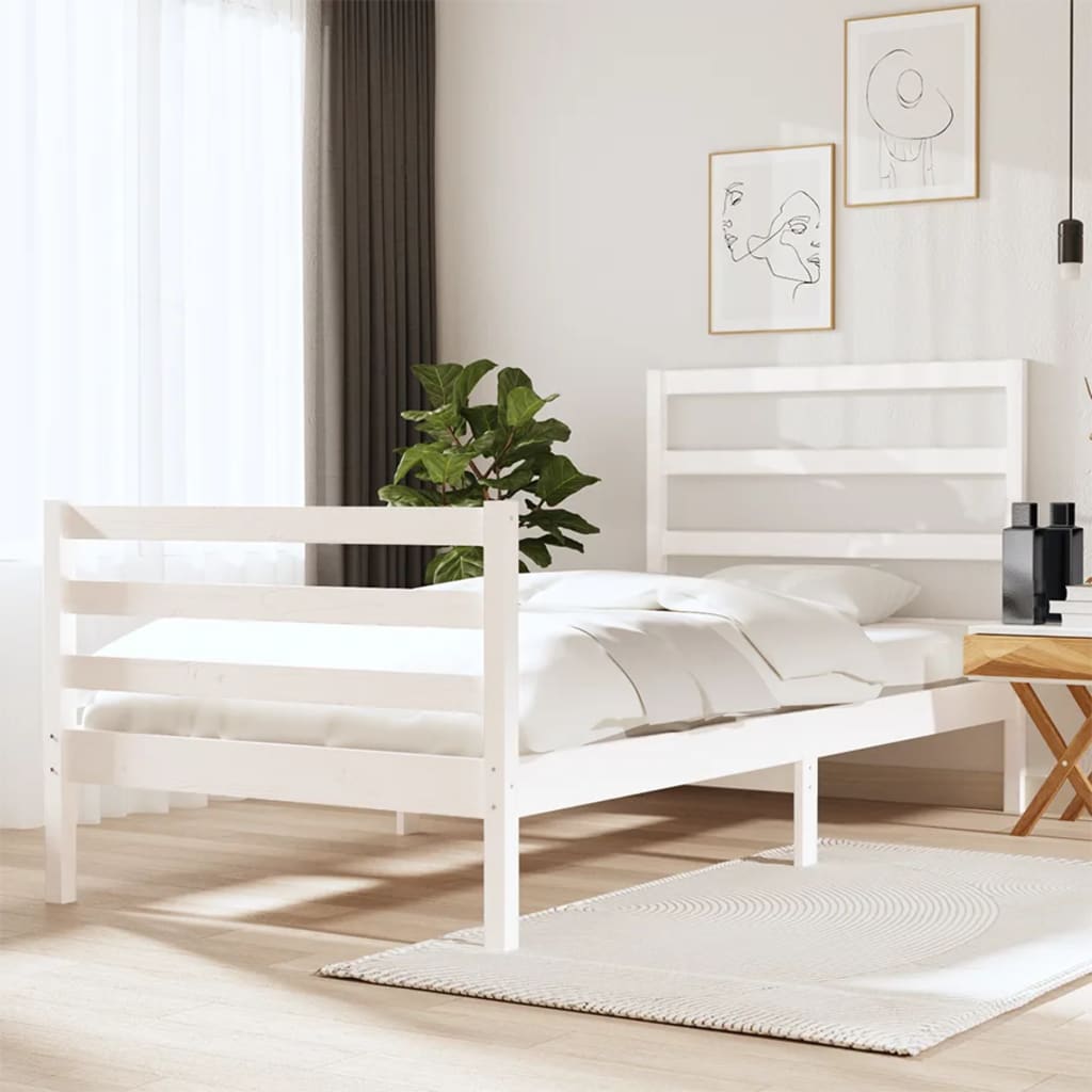 Bed Frame without Mattress White Solid Wood Pine 90x190 cm