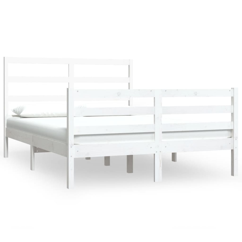 Bed Frame without Mattress White Solid Wood Pine 135x190 cm