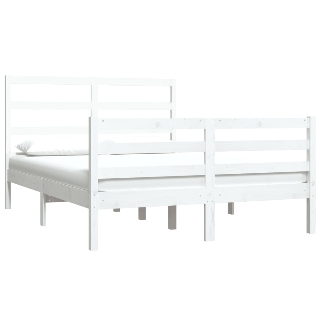 Bed Frame without Mattress White Solid Wood Pine 135x190 cm