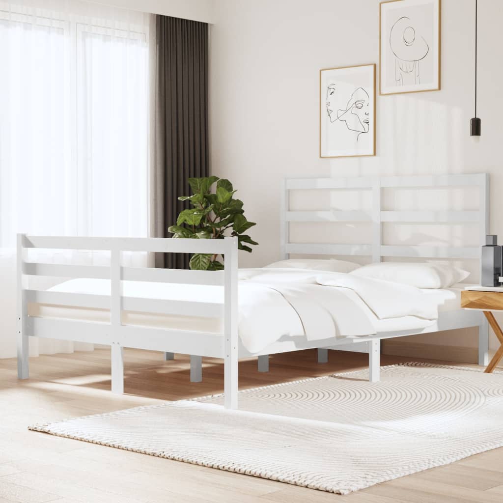 Bed Frame without Mattress White Solid Wood Pine 135x190 cm