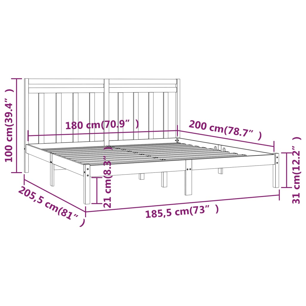 Bed Frame without Mattress White 183x203 cm King Solid Wood