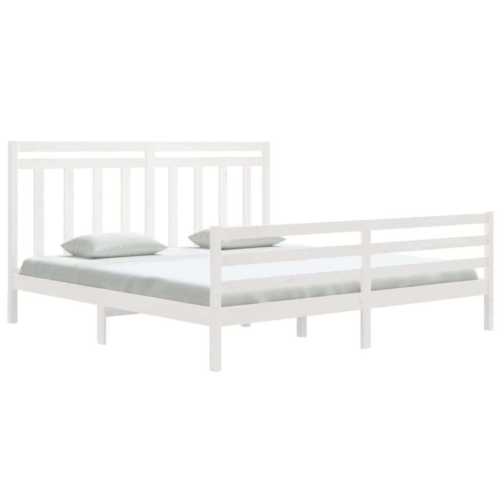 Bed Frame without Mattress White 183x203 cm King Solid Wood
