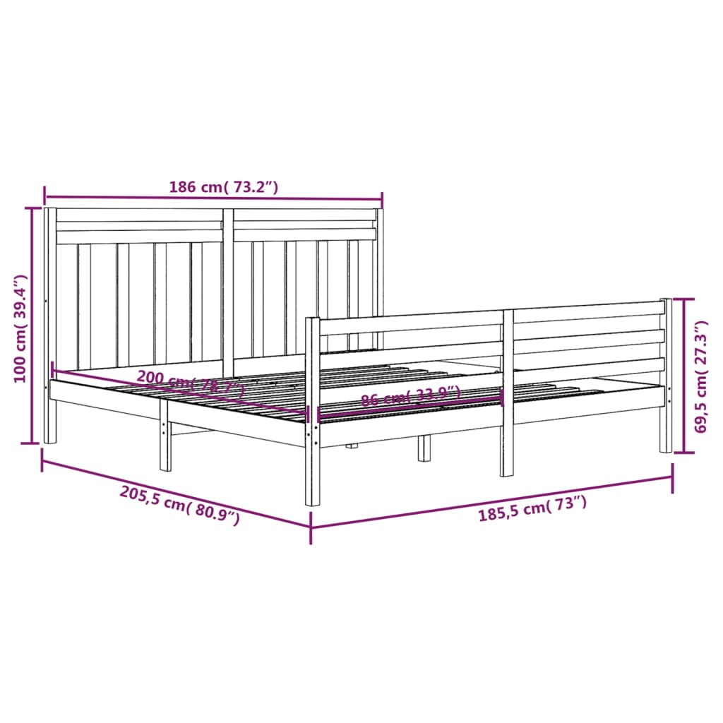 Bed Frame without Mattress White 183x203 cm King Solid Wood
