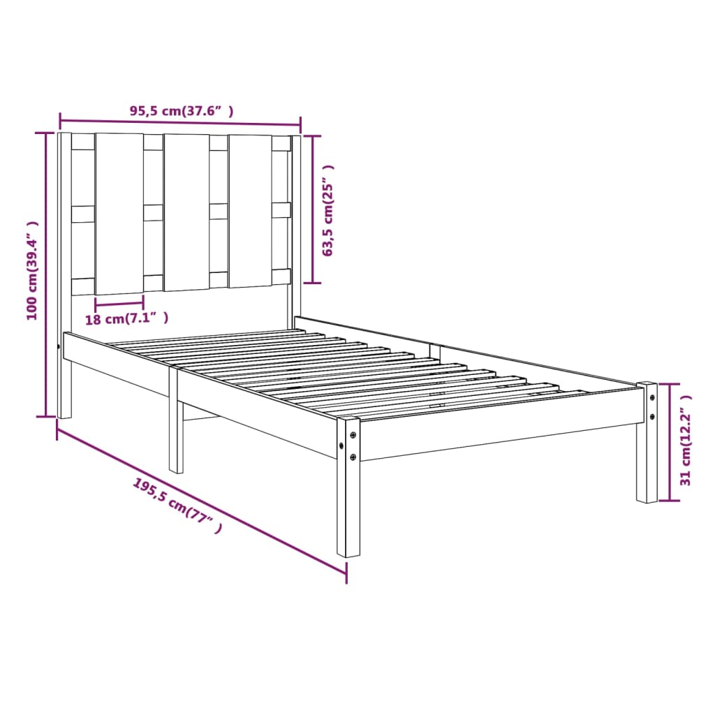 Bed Frame without Mattress 90x190 cm Solid Wood