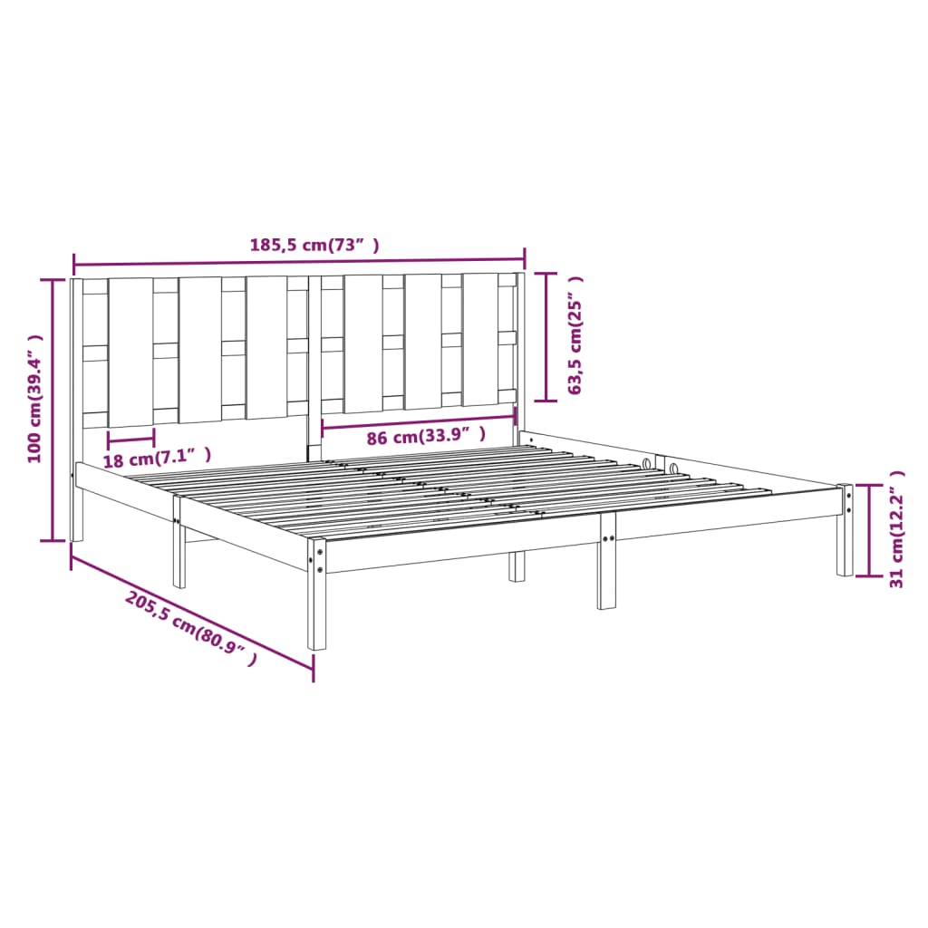 Bed Frame without Mattress White 183x203 cm King Solid Wood