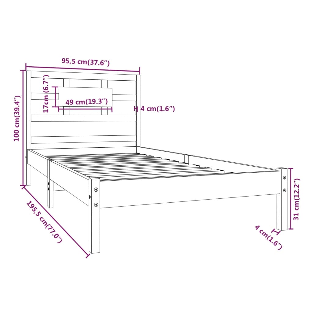 Bed Frame without Mattress White 90x190 cm Solid Wood