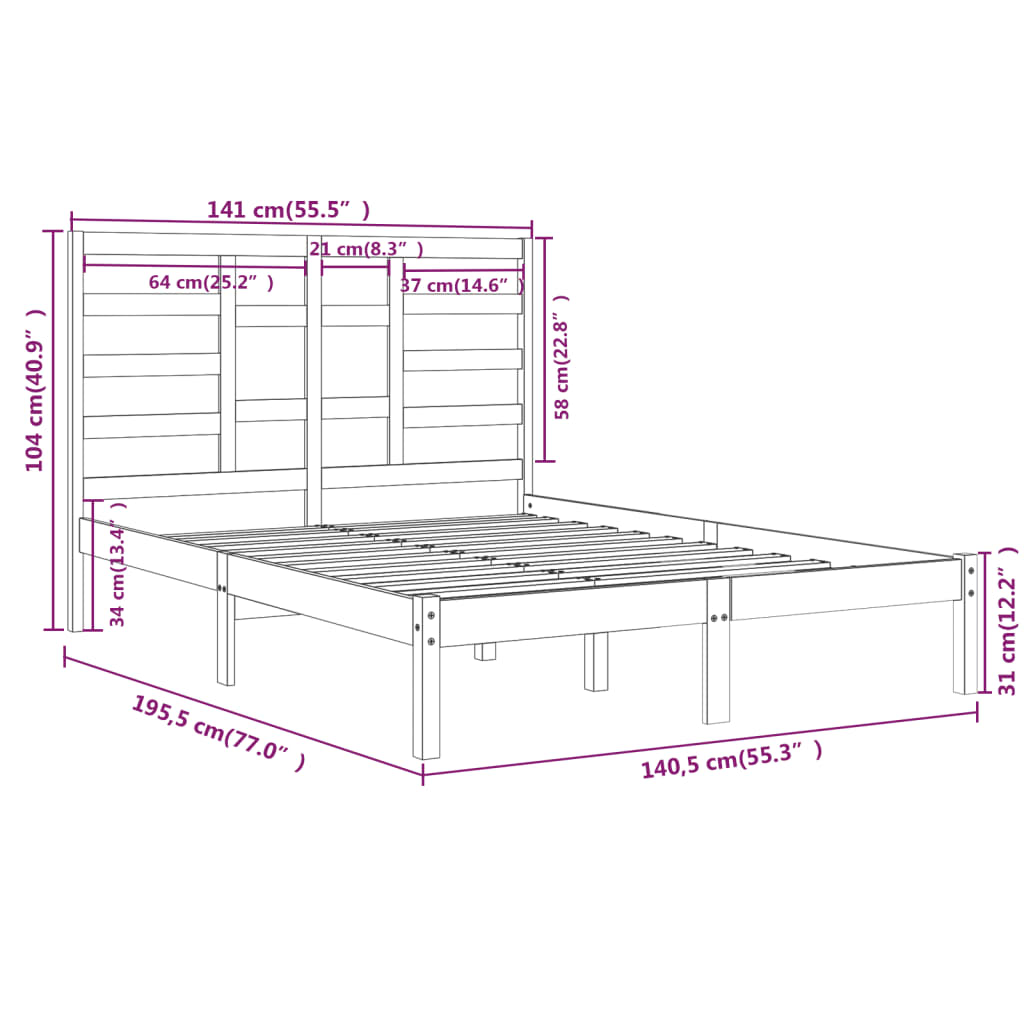 Bed Frame without Mattress Solid Wood 135x190 cm