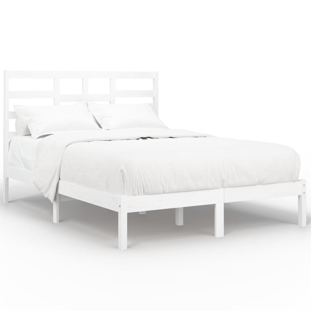 Bed Frame without Mattress White Solid Wood 135x190 cm