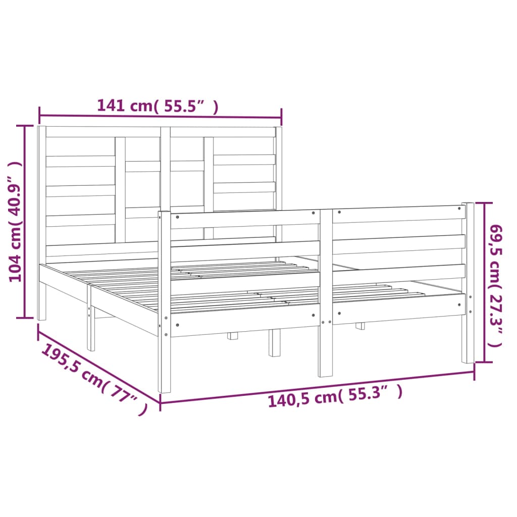 Bed Frame without Mattress Solid Wood 135x190 cm