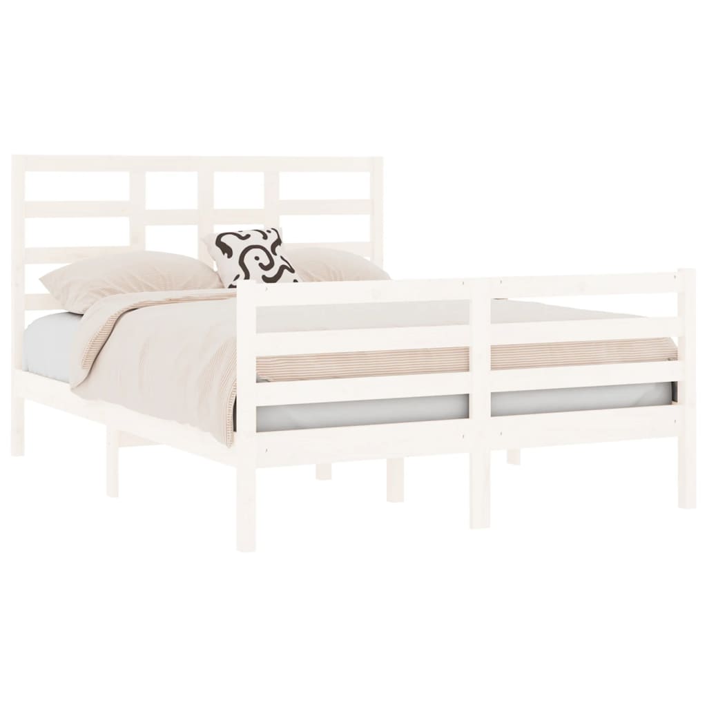 Bed Frame without Mattress White Solid Wood 135x190 cm