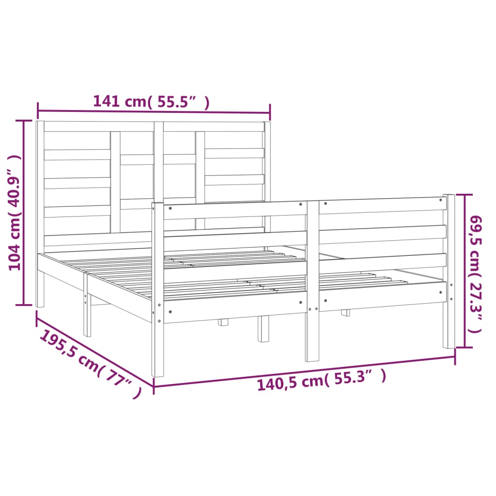 Bed Frame without Mattress White Solid Wood 135x190 cm