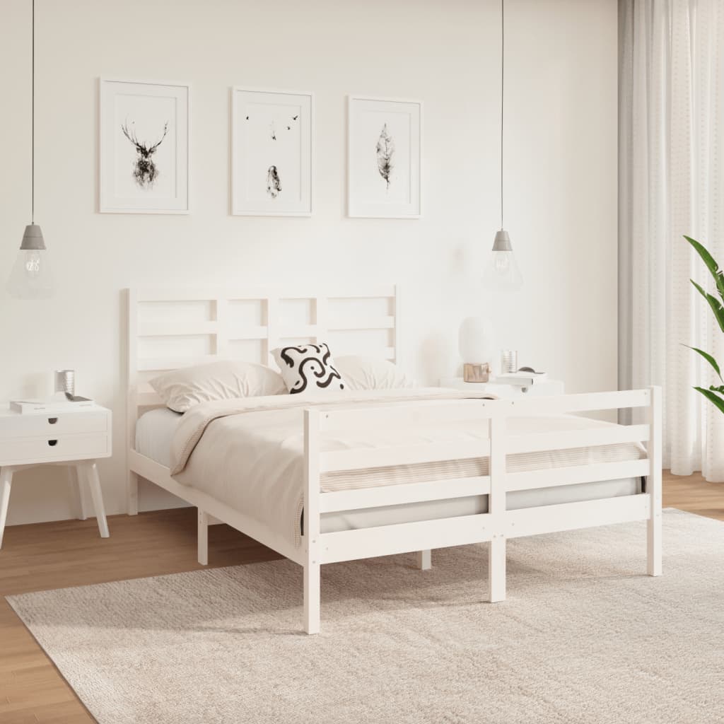 Bed Frame without Mattress White Solid Wood 135x190 cm