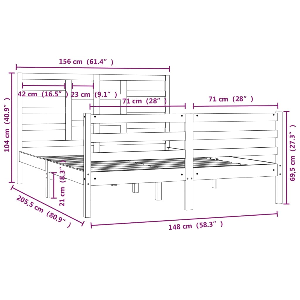Bed Frame without Mattress Solid Wood 150x200 cm