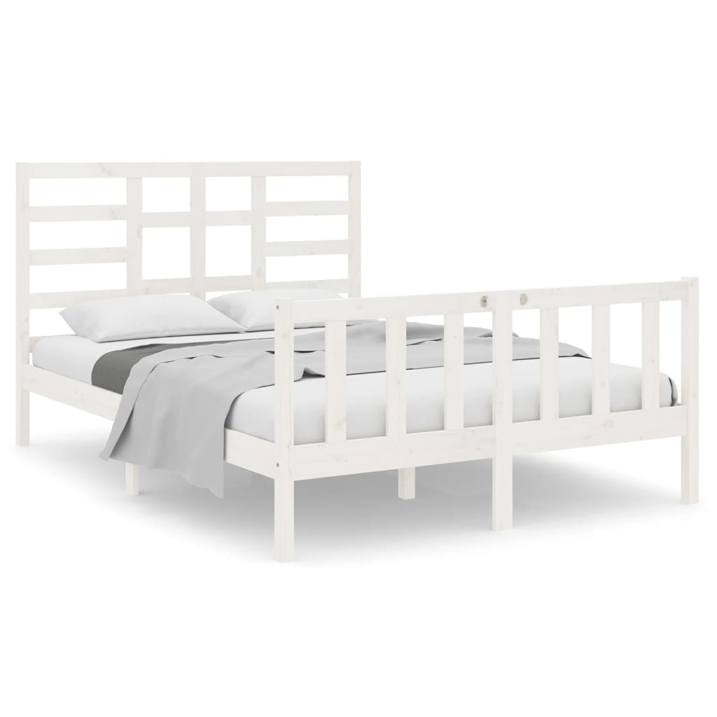 Bed Frame without Mattress White Solid Wood 135x190 cm