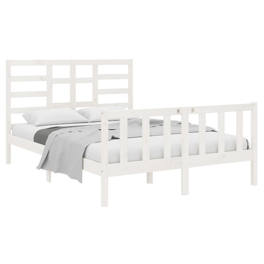 Bed Frame without Mattress White Solid Wood 135x190 cm