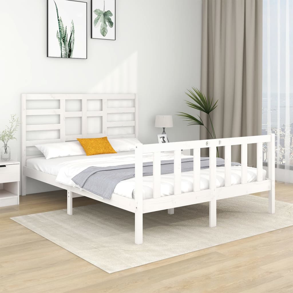 Bed Frame without Mattress White Solid Wood 135x190 cm