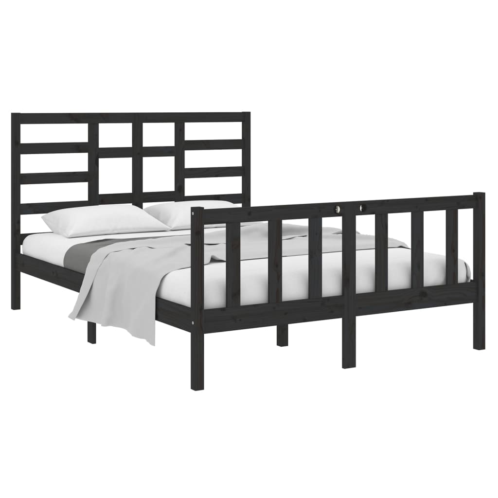 Bed Frame without Mattress Black Solid Wood 135x190 cm