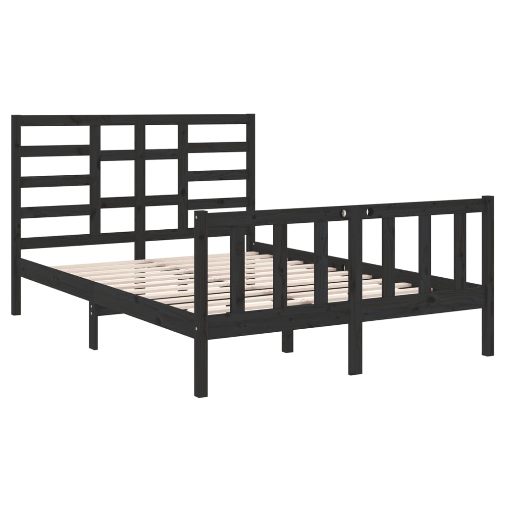 Bed Frame without Mattress Black Solid Wood 135x190 cm